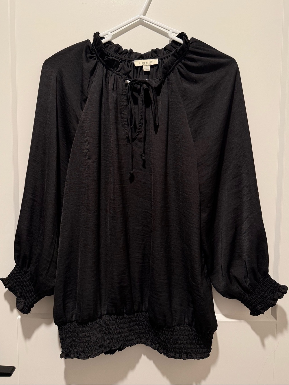 Black Blouse with Tie Neck - Women's Top